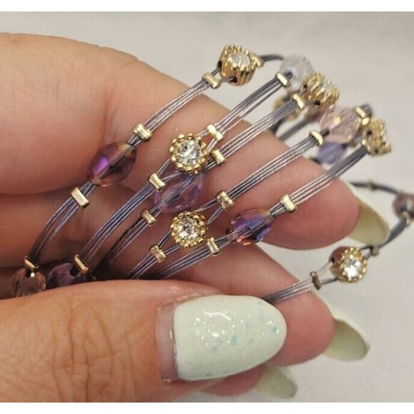 MX Signature Collection 6 Metal Wire Bracelets Rhinestones Crystals purple NWT - Picture 4 of 7
